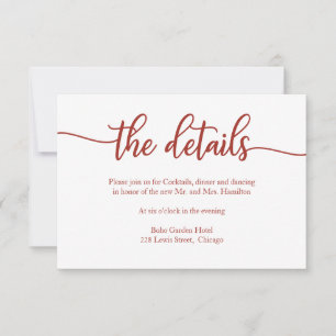 Tarjeta de respuesta con detalles de boda con cali