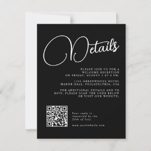 Tarjeta de respuesta con detalles de boda en guión