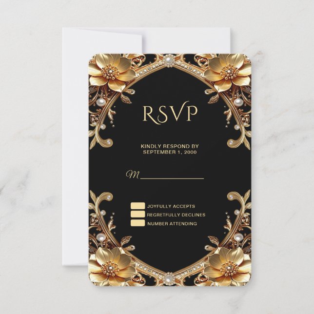 Tarjeta de respuesta con elegante marco de oro (Anverso)