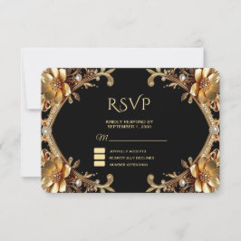 Tarjeta de respuesta con elegante marco de oro