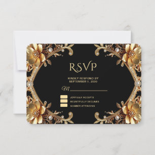 Tarjeta de respuesta con elegante marco de oro