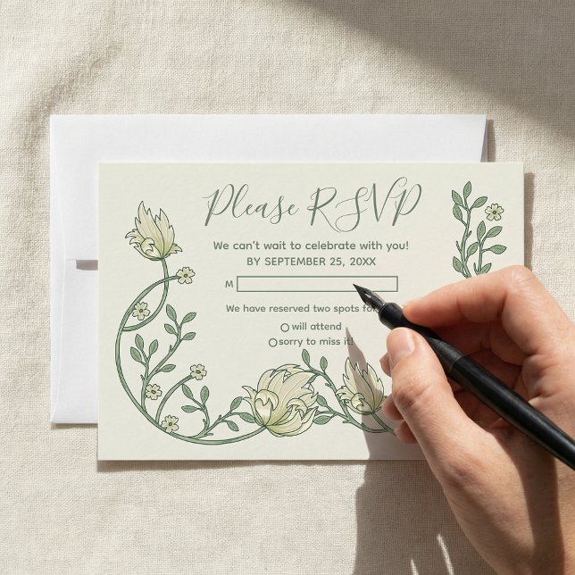 Tarjeta de respuesta con flores art nouveau bonita (Pretty art nouveau flowers rsvp card.)