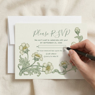 Tarjeta de respuesta con flores estilo art nouveau
