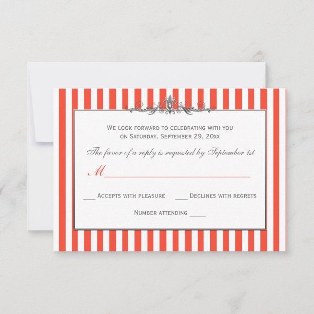 Tarjeta de respuesta con pergamino rayado naranja, (Anverso)