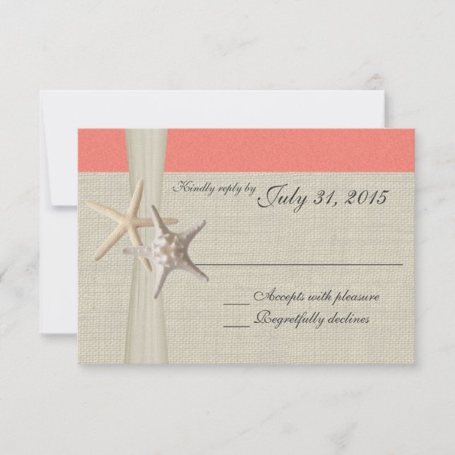 Tarjeta de respuesta Coral Beach and Burlap (Anverso)