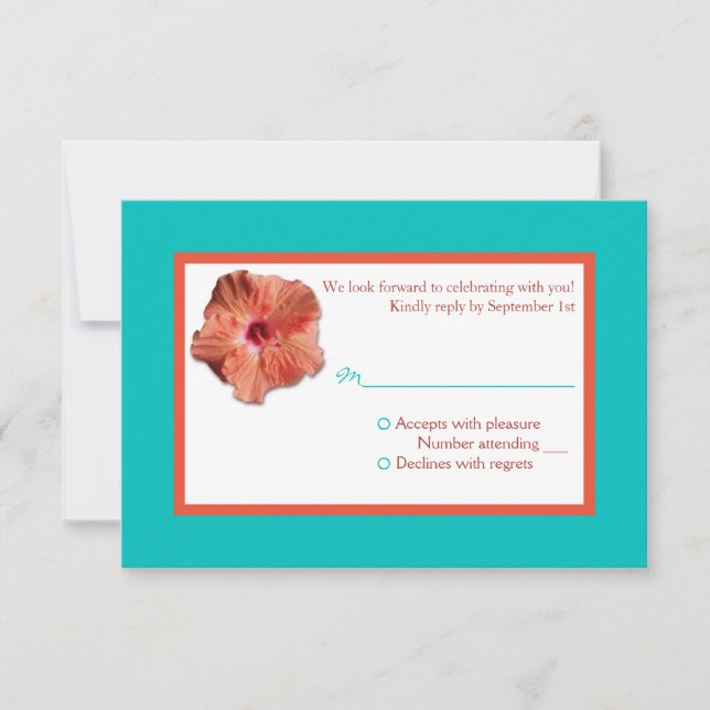 Tarjeta de respuesta Coral Hibiscus y Aqua II (Anverso)