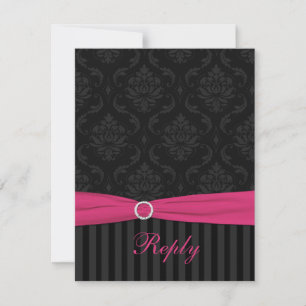 Tarjeta de respuesta Damask Gris Rosa Negro Rayas