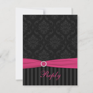 Tarjeta de respuesta Damask Gris Rosa Negro Rayas 