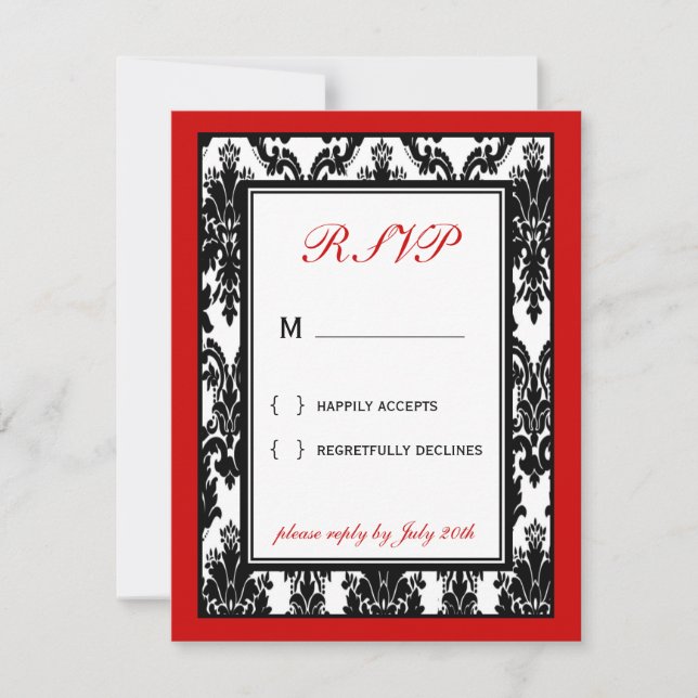 Tarjeta de respuesta Damask Negro Blanco Rojo (Anverso)