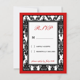 Tarjeta de respuesta Damask Negro Blanco Rojo
