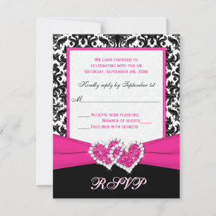 Tarjeta de respuesta Damask Negro, Blanco, Rosa y 