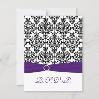 Tarjeta de respuesta Damask Púrpura, Negro, Blanco