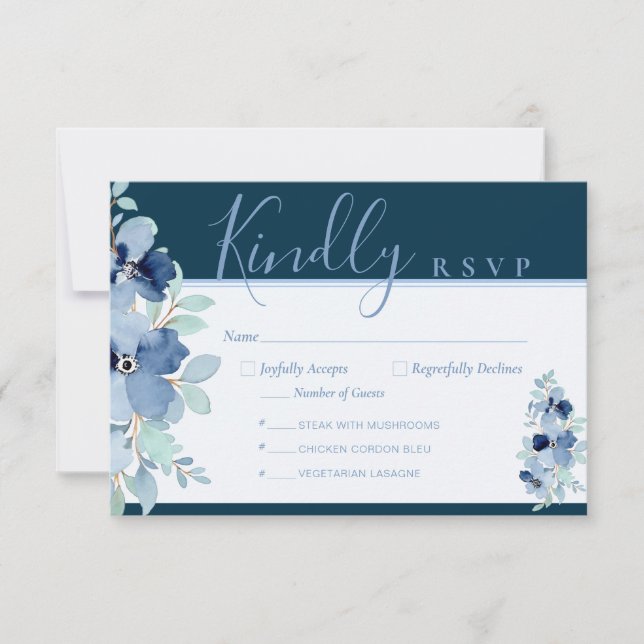 Tarjeta de respuesta de 3,5" x 5" Floral azul mari (Anverso)