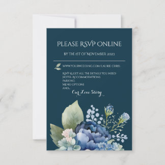 Tarjeta de respuesta de acuarela floral azul flore