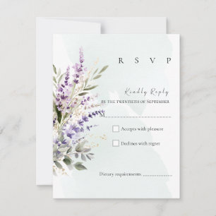Tarjeta de respuesta de acuarela lavanda y verde s