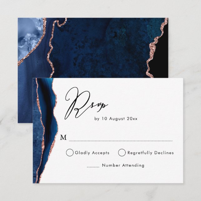 tarjeta de respuesta de ágata dorada rosa y azul m (Anverso / Reverso)