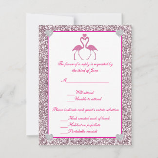 Tarjeta de respuesta de amor Flamingo Purpurina Fl