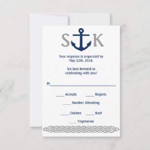 Tarjeta de respuesta de ancla náutica Navy y Gris