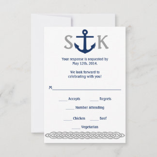 Tarjeta de respuesta de ancla náutica Navy y Gris