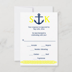 Tarjeta de respuesta de ancla náutica RSVP azul ma