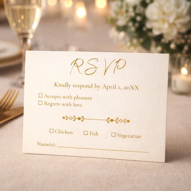 Tarjeta de respuesta de aniversario de bodas númer (A warm dinner setting showcasing the RSVP card in an elegant event atmosphere.)
