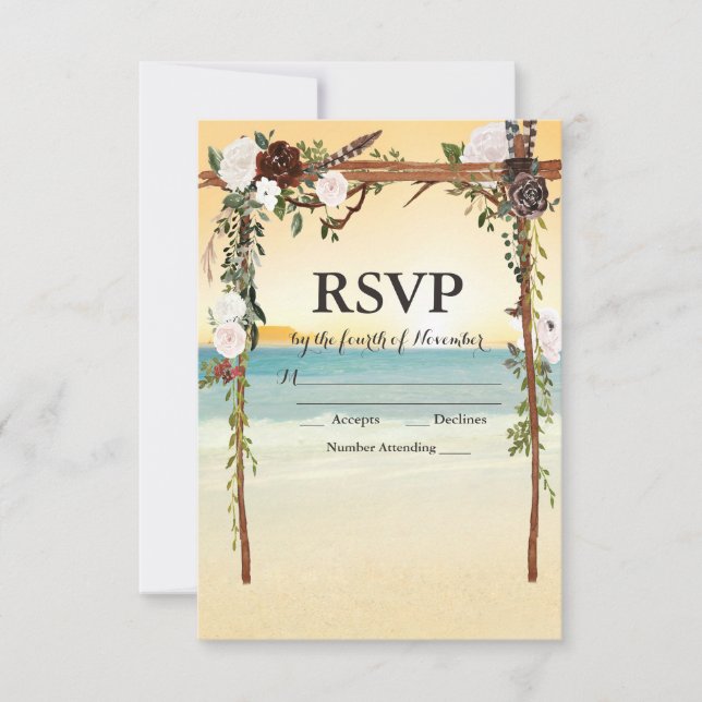 tarjeta de respuesta de arbusto de boda de playa (Anverso)