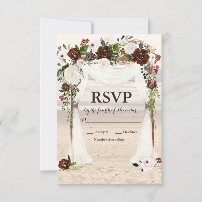 tarjeta de respuesta de arbusto de boda de playa (Anverso)