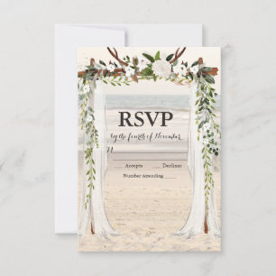 tarjeta de respuesta de arbusto de boda de playa