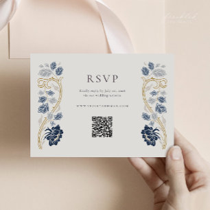 Tarjeta de respuesta de arte nuevo floral azul mar