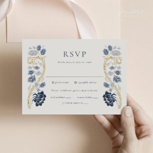 Tarjeta de respuesta de arte nuevo floral azul mar