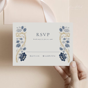 Tarjeta de respuesta de arte nuevo floral azul mar