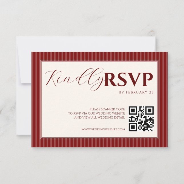 Tarjeta de respuesta de boda a rayas clásicas con  (Anverso)