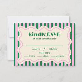 Tarjeta de respuesta de boda a rayas retro moderna