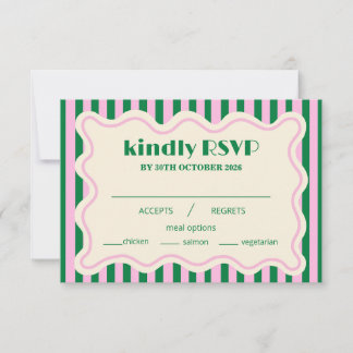 Tarjeta de respuesta de boda a rayas retro moderna
