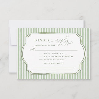 Tarjeta de respuesta de boda a rayas verde salvia 