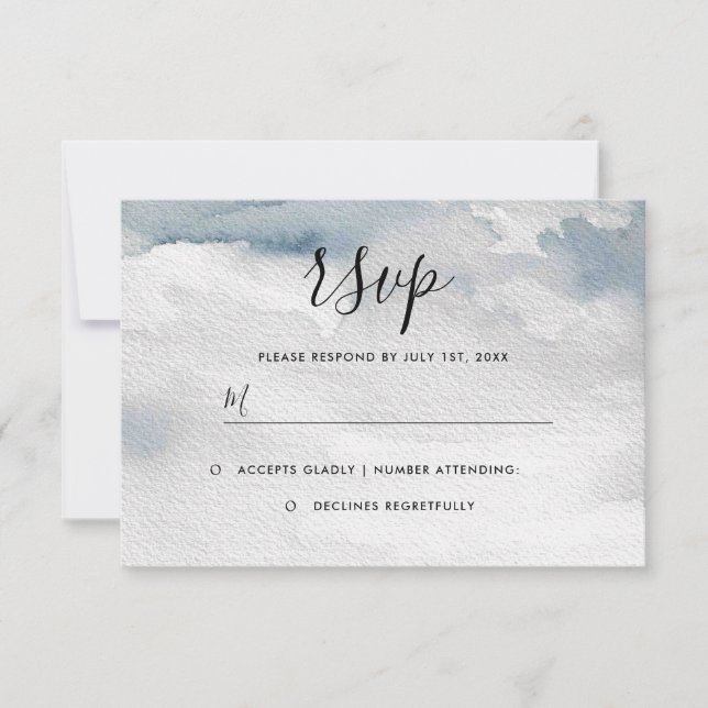 Tarjeta de respuesta de boda acuarela azul polvori (Anverso)