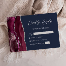 Tarjeta de respuesta de boda Agate Borgoña Plata A