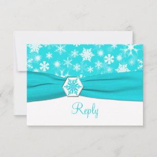 Tarjeta de respuesta de Boda Aqua, White, Gray Sno