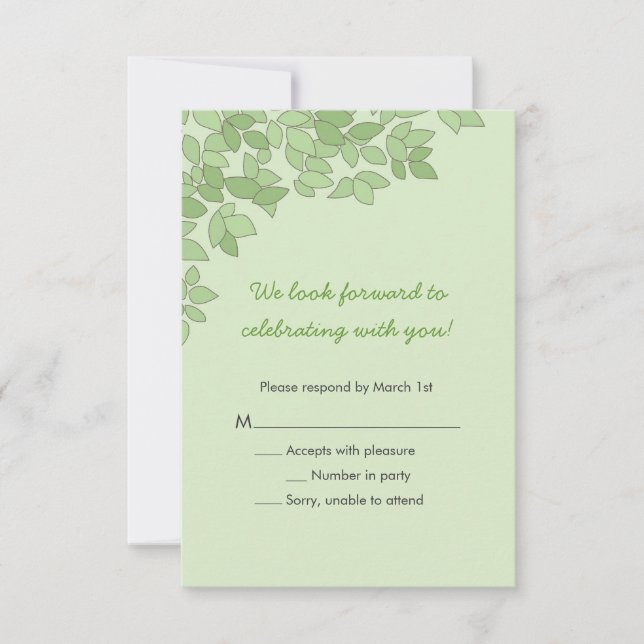 Tarjeta de respuesta de boda Árbol Verde (Anverso)