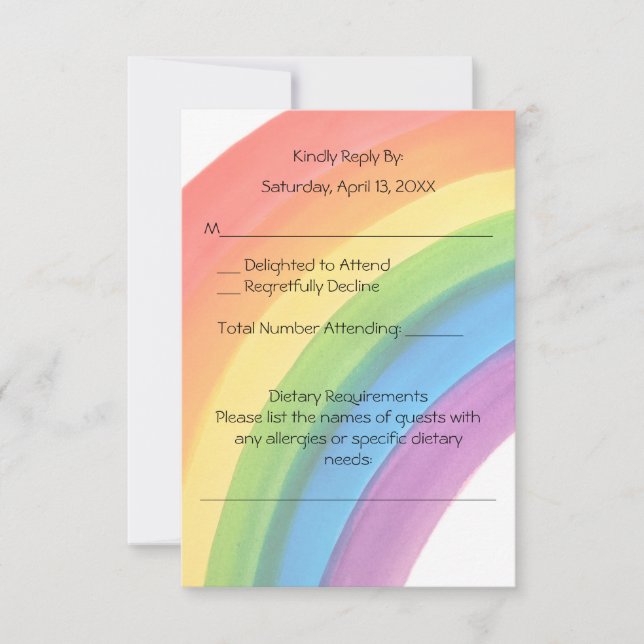 Tarjeta de respuesta de boda Arcoíris Acuarela (Anverso)