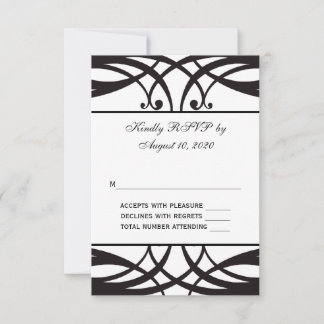 Tarjeta de respuesta de boda Art Déco blanco y neg