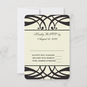 Tarjeta de respuesta de boda Art Déco crema negra