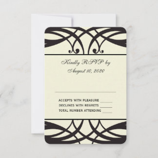 Tarjeta de respuesta de boda Art Déco crema negra