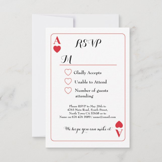 Tarjeta de respuesta de boda As de Corazones Invit (Anverso)