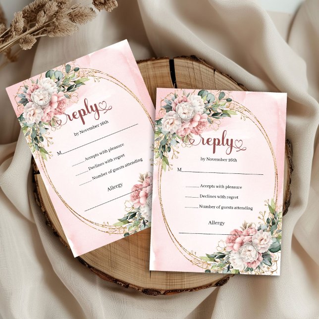 Tarjeta de respuesta de boda atemporal rosa dorado (Timeless Rose Gold Dusty Pink Wedding RSVP Card

)