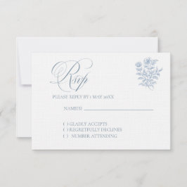 Tarjeta de respuesta de boda azul clásico francés