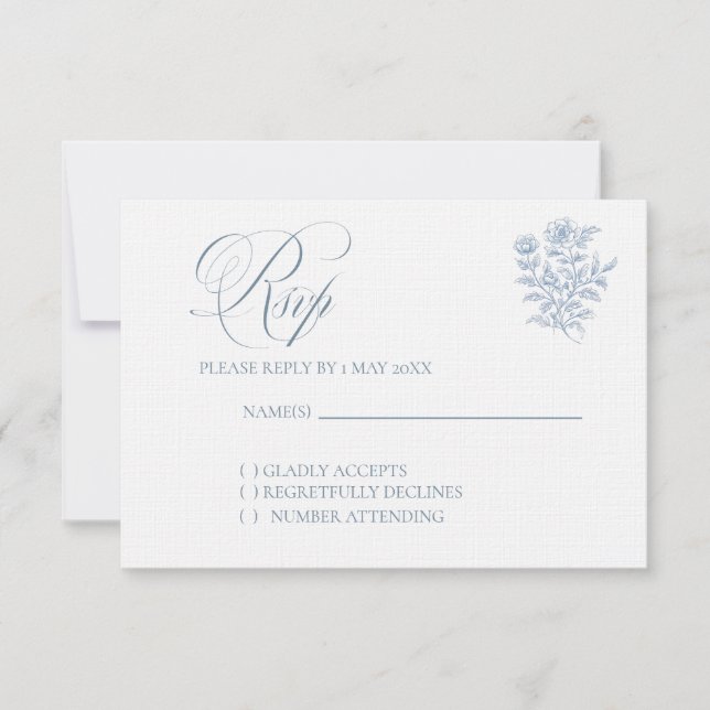 Tarjeta de respuesta de boda azul clásico francés (Anverso)