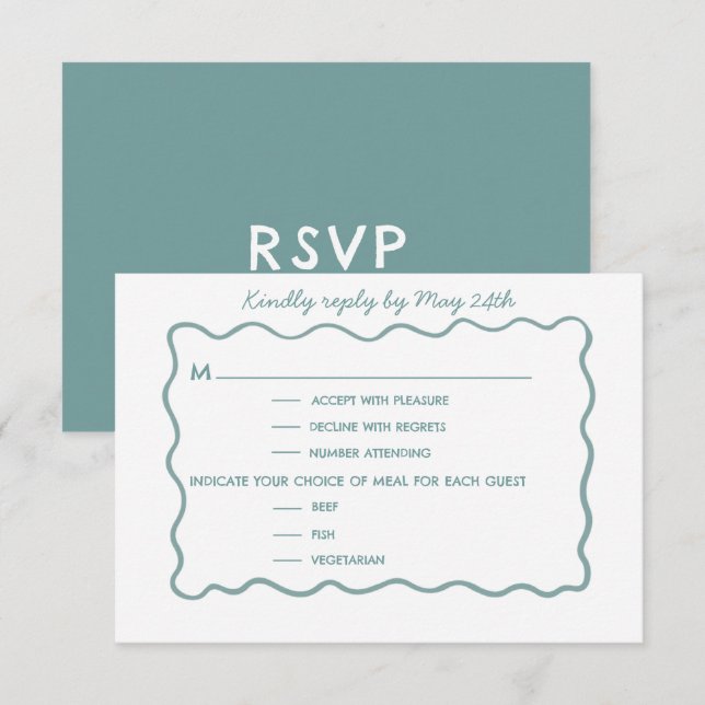 Tarjeta de respuesta de boda azul con garabato cap (Anverso / Reverso)