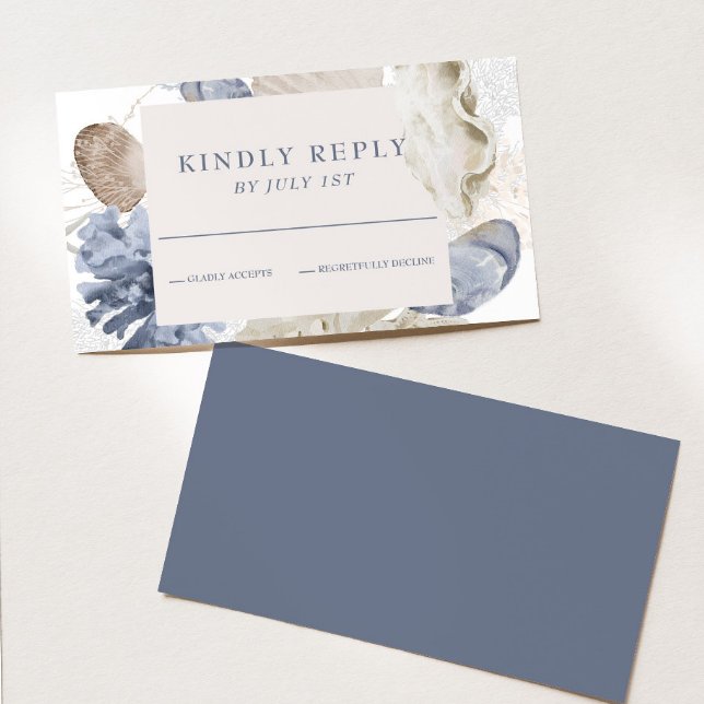 Tarjeta de respuesta de boda azul de concha de pla (Subido por el creador)