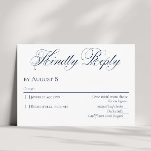 Tarjeta de respuesta de boda azul marino elegante